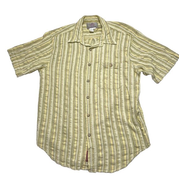 The Territory Ahead Shirt Mens Large Yellow Boho Short Sleeve  Button Down Shirt - Picture 1 of 7